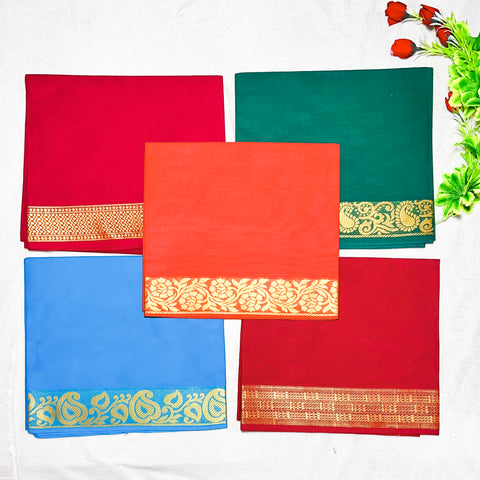 Red With Golden Border Design Cotton Rubia Unstiched Blouse Piece Material (D22)