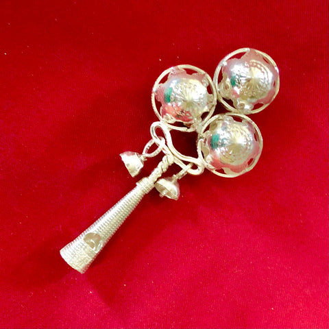 Pure Silver Baby Rattle with Whistle (Design 2) - PAAIE