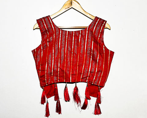Trendy Red Color Designer Chanderi Cotton Blouse For Wedding & Party Wear (Design 1082)