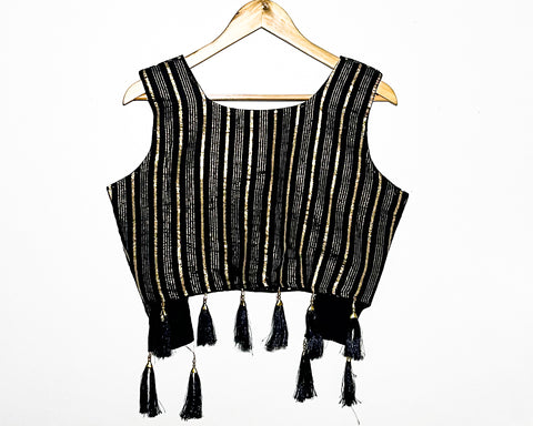 Trendy Black Color Designer Chanderi Cotton Blouse For Wedding & Party Wear (Design 1083)