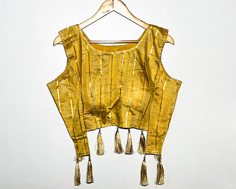 Trendy Golden Color Designer Chanderi Cotton Blouse For Wedding & Party Wear (Design 1084)