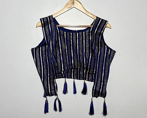 Trendy Navy Blue Color Designer Chanderi Cotton Blouse For Wedding & Party Wear (Design 1087)