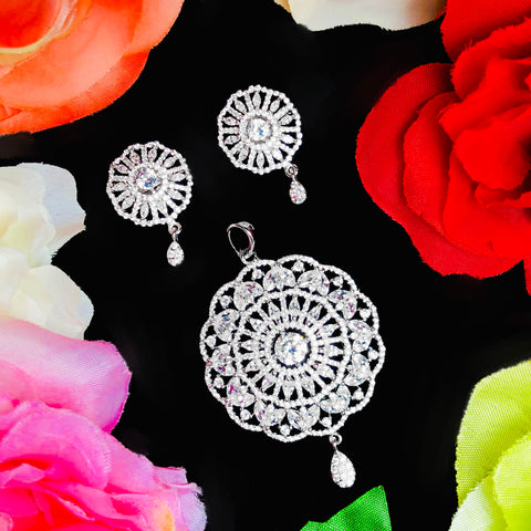 American Diamond Semi-Precious Pendant Set (Design 19) - PAAIE