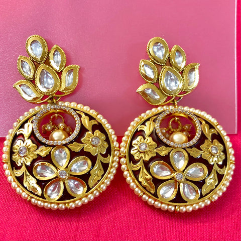Gold Plated Kundan Earrings (Design 24) - PAAIE