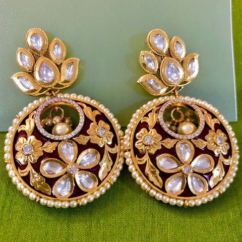 Gold Plated Kundan Earrings (Design 24) - PAAIE