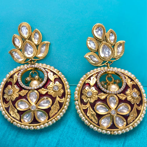 Gold Plated Kundan Earrings (Design 24) - PAAIE