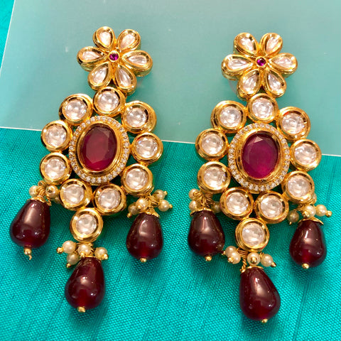 Gold Plated Kundan Earrings (Design 22) - PAAIE