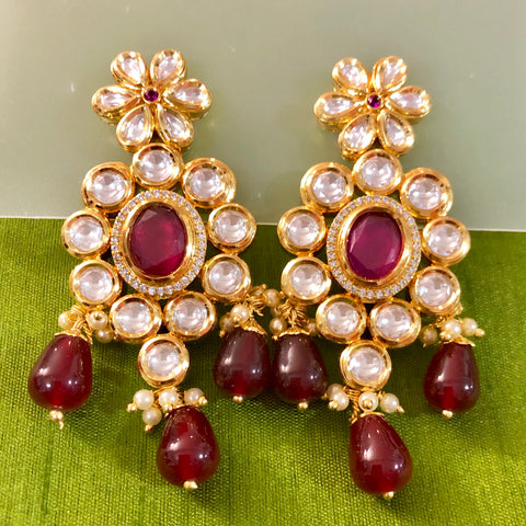 Gold Plated Kundan Earrings (Design 22) - PAAIE