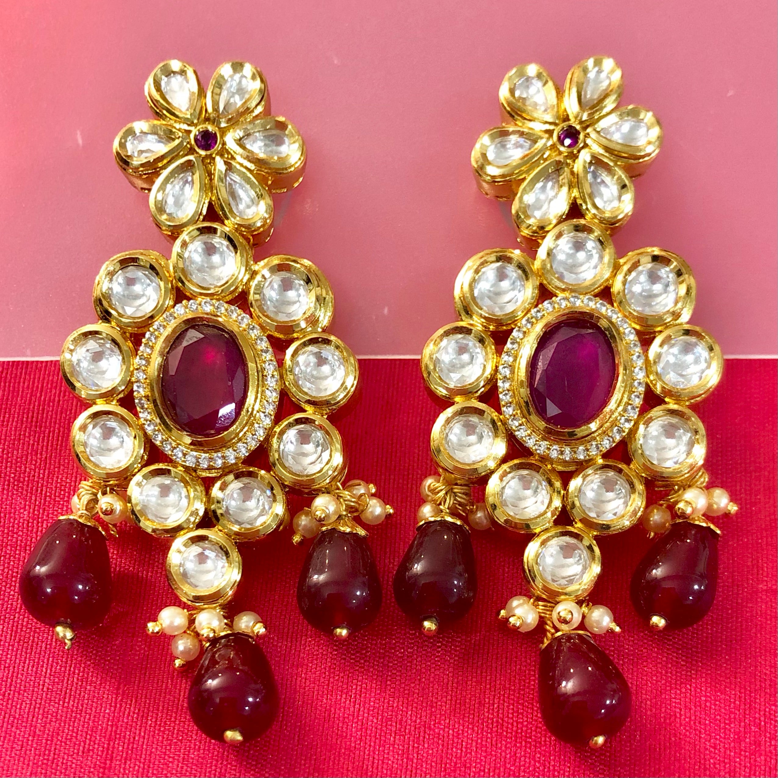 Gold Plated Kundan Earrings (E 378)– PAAIE