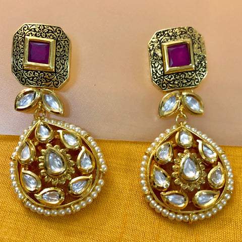 Gold Plated Kundan Earrings (Design 3) - PAAIE