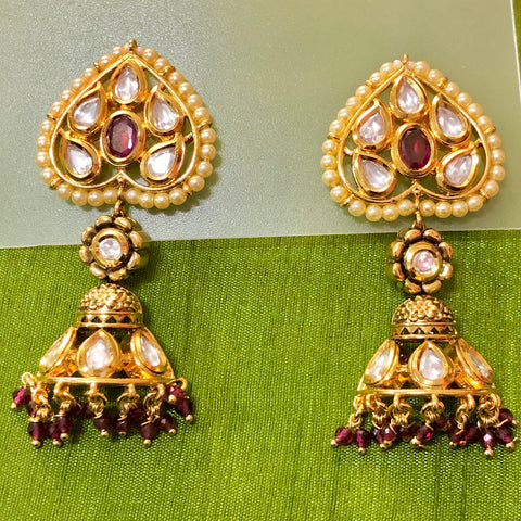 GOLD PLATED KUNDAN PREMIUM EARRINGS  (Design 34) - PAAIE