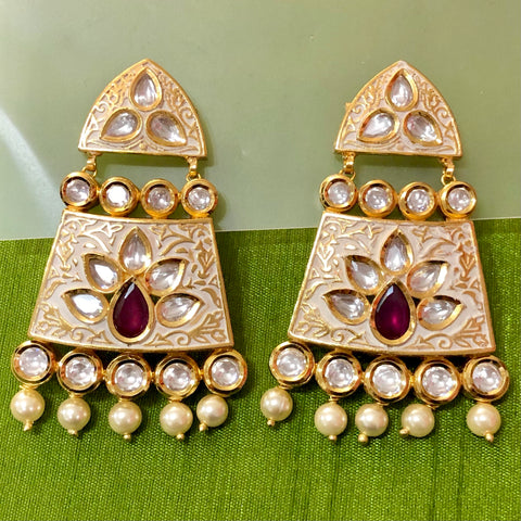 Gold Plated Kundan Premium Earrings (Design 35) - PAAIE