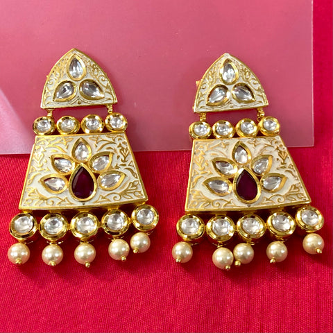 Gold Plated Kundan Premium Earrings (Design 35) - PAAIE