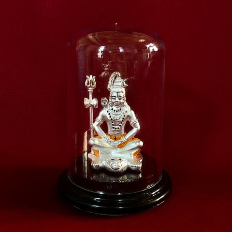 999 Pure Silver Shiva Idol with Orange Clothing in Circular Base - PAAIE