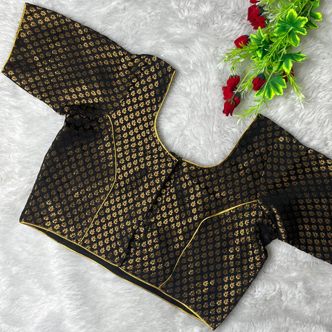 Black Color Designer Banarasi Blouse With Golden zari Work For Wedding & Party Wear (Design 1448)