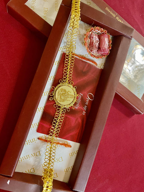 24k Gold Plated Rakhi with Roli and Rice (Design 100) - PAAIE