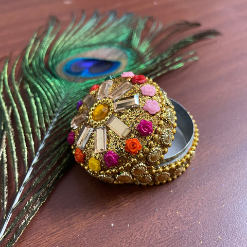 Golden & Multicolor Handcraft Gifting Sindoor Moti Dibbi/Kumkum Box Gift Fancy Decorative (D7)