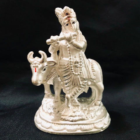 925 Abhishekam Krishna and Cow Silver Idol (Design 10) - PAAIE