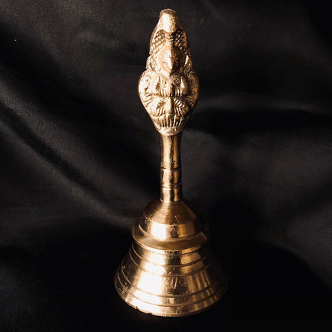 Ashtadhatu Pooja Hand Bell with Lord Kubera (Pooja Ghanti) - PAAIE
