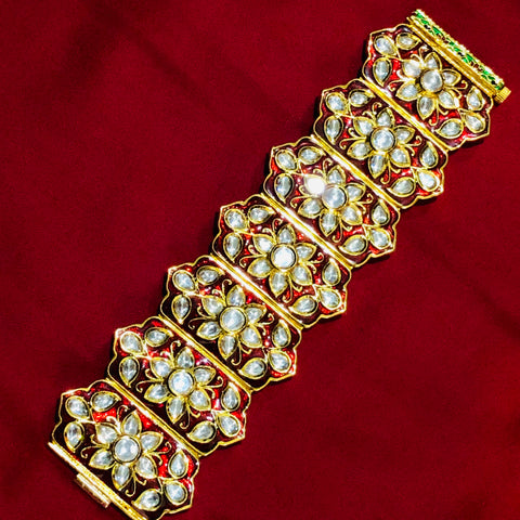 Gold Plated Kundan Openable Bracelet (Design 57) - PAAIE