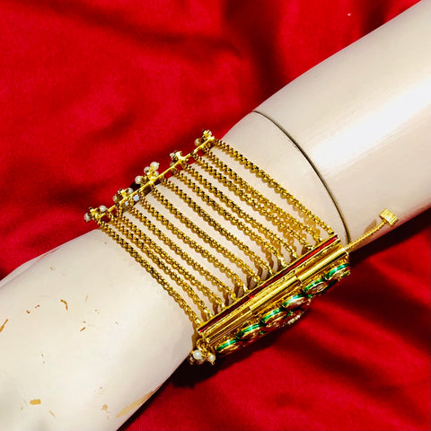 Gold Plated Kundan Openable Bracelet (Design 58) - PAAIE