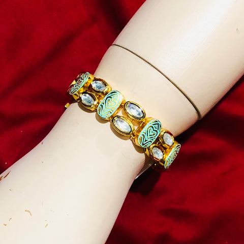 Gold Plated Kundan Openable Bracelet (Design 59) - PAAIE