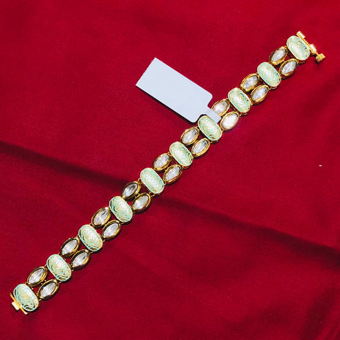 Gold Plated Kundan Openable Bracelet (Design 59) - PAAIE