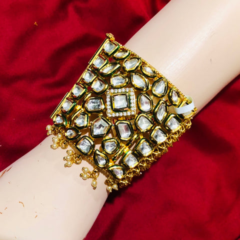 Gold Plated Kundan Openable Bracelet (Design 62) - PAAIE