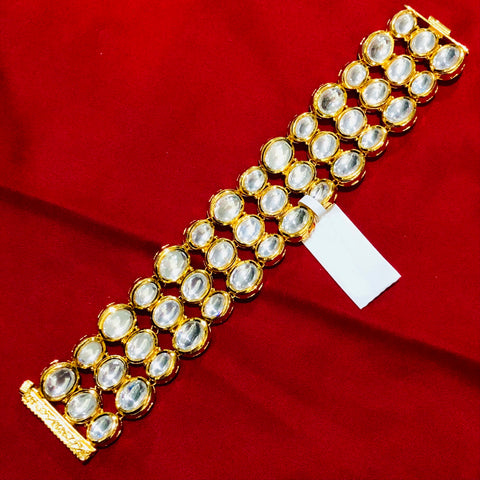 Gold Plated Kundan Openable Bracelet (Design 66) - PAAIE