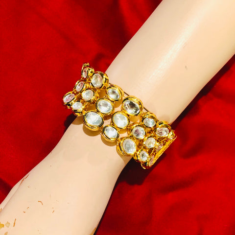 Gold Plated Kundan Openable Bracelet (Design 66) - PAAIE