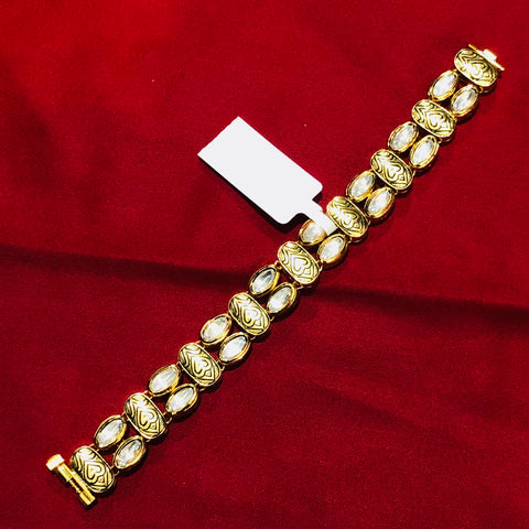 Gold Plated Kundan Openable Bracelet (Design 60) - PAAIE