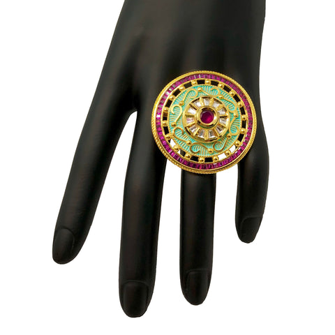 Adjustable Gold Plated Kundan Ring (D1) - PAAIE