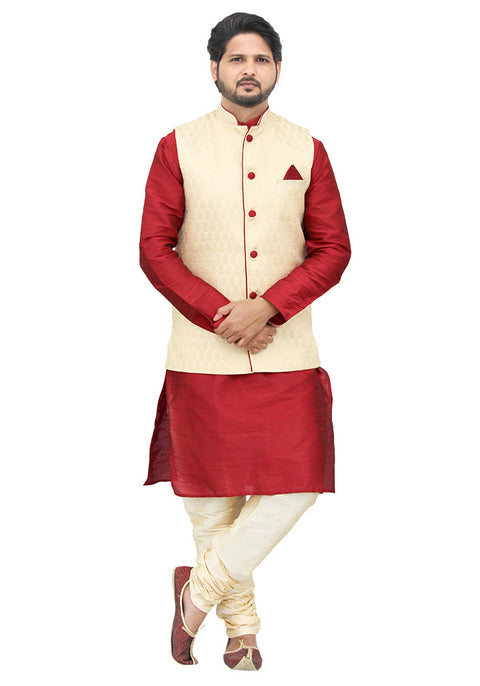 Designer Silk Kurta Pajama with Waist Coat (D29) - PAAIE