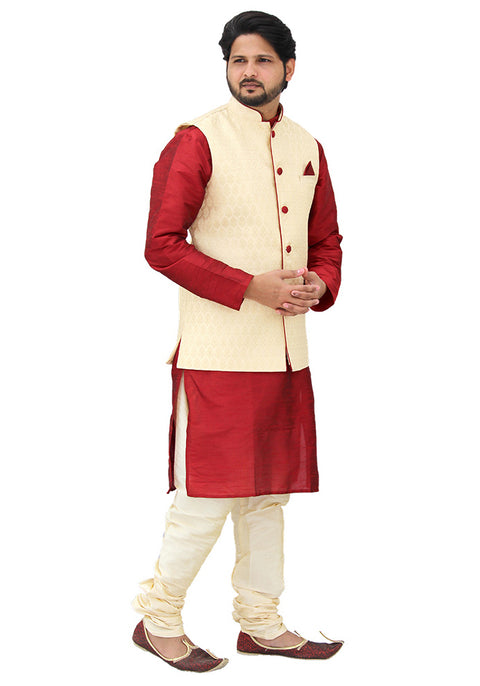 Designer Silk Kurta Pajama with Waist Coat (D29) - PAAIE