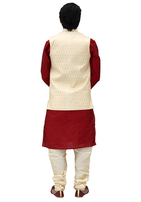 Designer Silk Kurta Pajama with Waist Coat (D29) - PAAIE