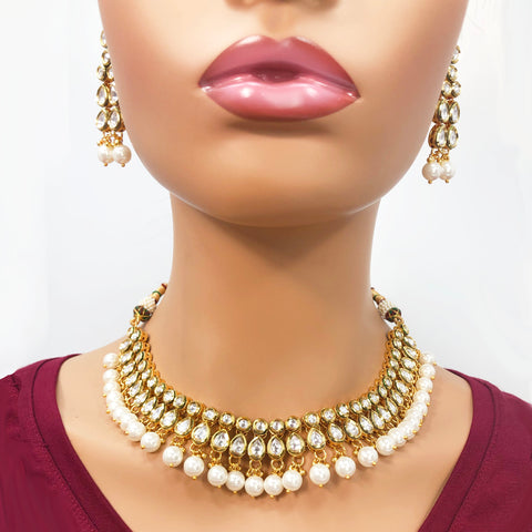 Kundan Necklace Set with Pearls - PAAIE