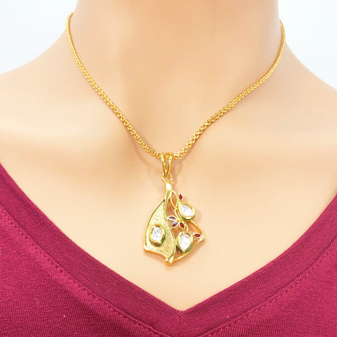 Gold Plated Kundan Pendant Set - PAAIE