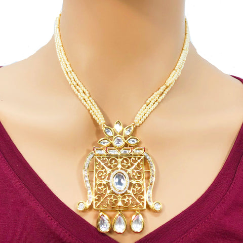 Gold Plated Pandent Beaded Kundan Set - PAAIE