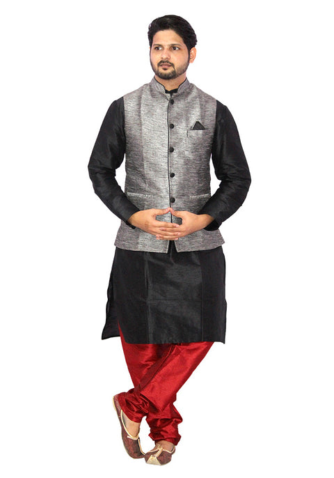 Designer Silk Kurta Pajama with Waist Coat (D32) - PAAIE