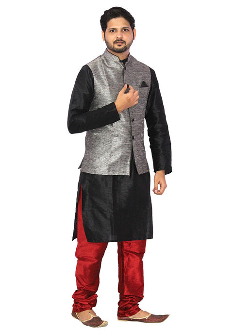 Designer Silk Kurta Pajama with Waist Coat (D32) - PAAIE