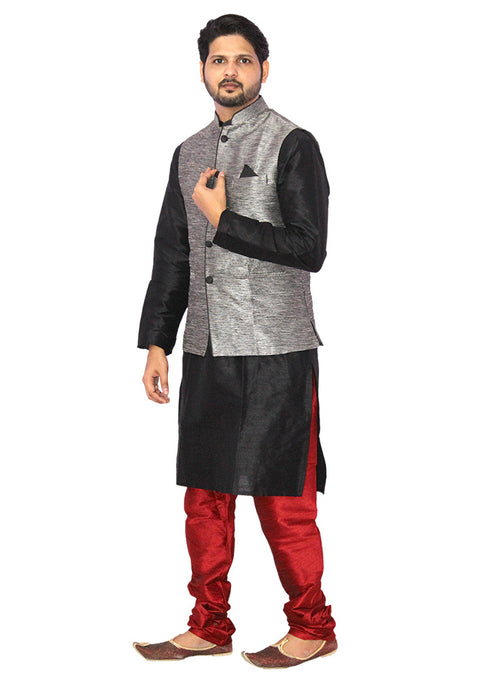 Designer Silk Kurta Pajama with Waist Coat (D32) - PAAIE