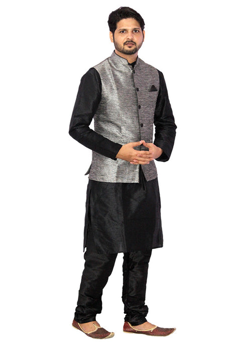 Designer Silk Kurta Pajama with Waist Coat (D33) - PAAIE