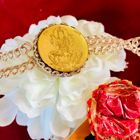 24k Gold Plated Rakhi with Roli and Rice (Design 101) - PAAIE