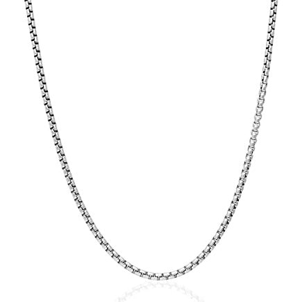 925 Sterling Silver, Round Box Link, Heavy-Duty Necklace Chain (Design 6) - PAAIE