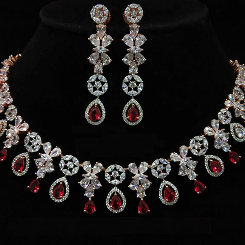 Rose Gold American Diamond Necklace Set (D1)