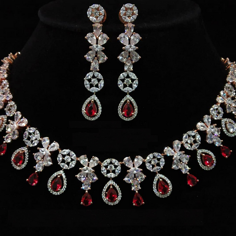 Rose Gold American Diamond Necklace Set (Design 1)