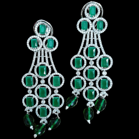 Green Color American Diamond Contemporary Earrings (E183)