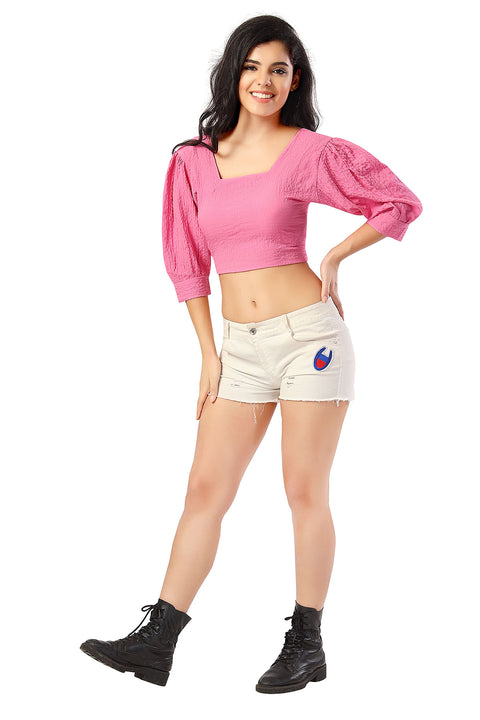 Pinky Pink Bow Back Puff Sleeve Top For Girls and Women (D810)(Deal)