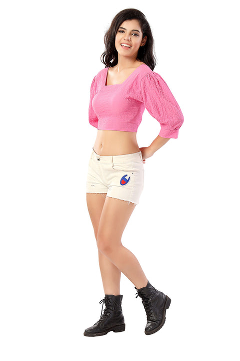 Pinky Pink Bow Back Puff Sleeve Top For Girls and Women (D810)(Deal)