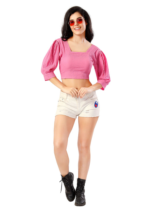 Pinky Pink Bow Back Puff Sleeve Top For Girls and Women (D810)(Deal)